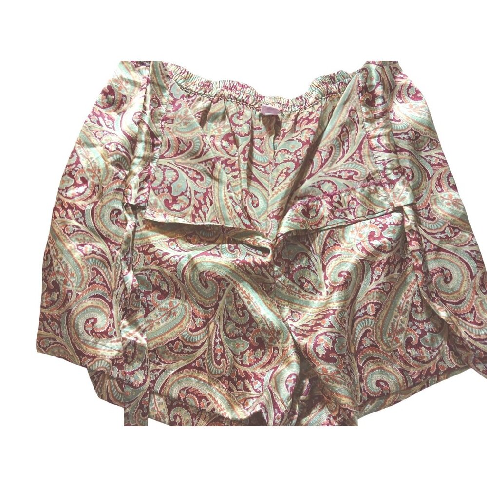 Victorias Secret Gold Burgundy 2 Pc Pajama Set L XL Menswear Button Top Shorts - Picture 14 of 15